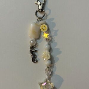 Elegant White Beaded Keychain with Seahorse Charm
